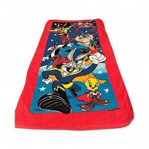 Vintage 1995 Warner Bros. Looney Tunes Red and Blue Beach Towel EVC